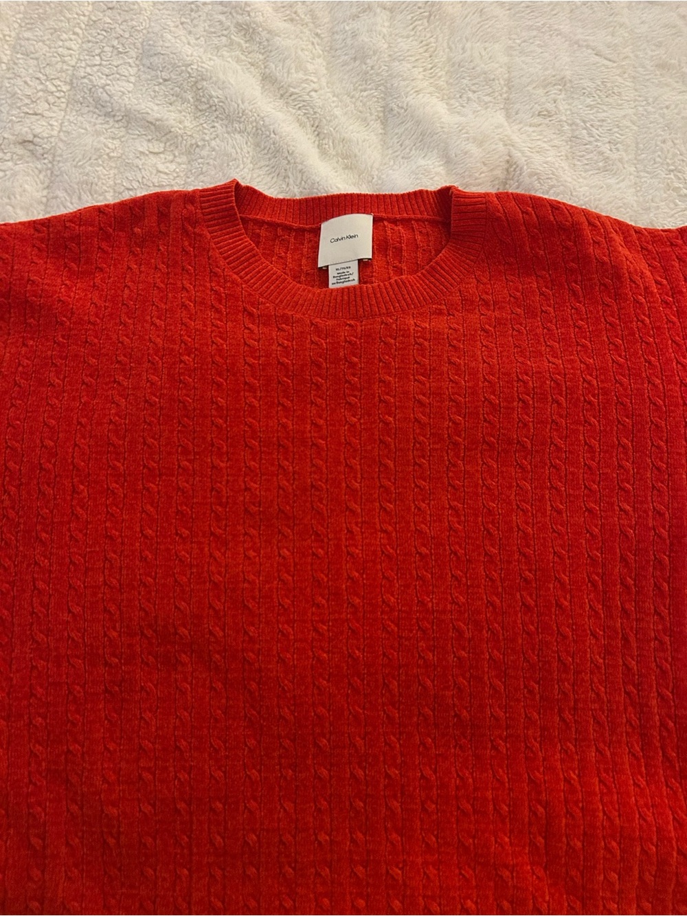 Calvin Klein w Red Cable Knit Crewneck Sweater